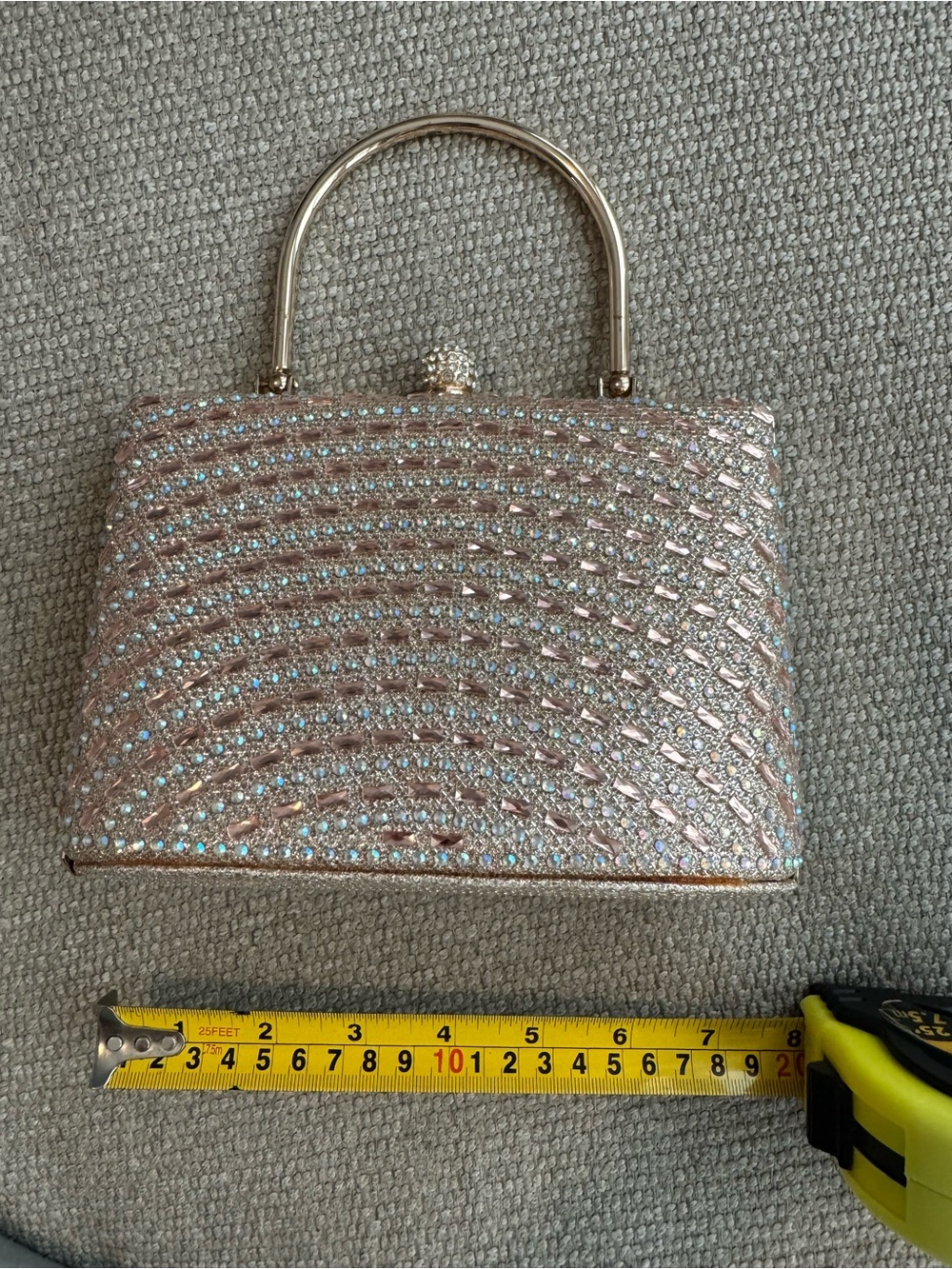 Sparkling Pink Evening Clutch Bag with Top Handle